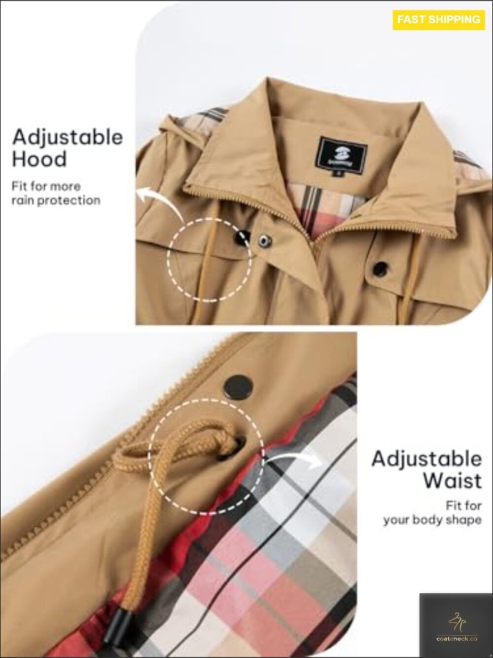 Waterproof Trench Coat Hooded Windbreaker Lightweight Rain Jacket Women's - Picture 5 of 7